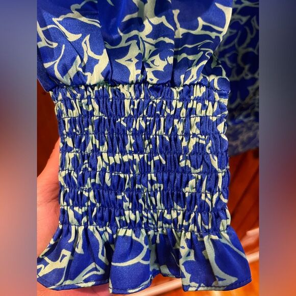 First Love By Lovelyn Floral Ruffle Blouse Green Blue - Picture 3 of 7